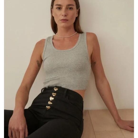 Reformation Cynthia Gold Button High Rise Straight Jeans Size 24 NWT - Picture 4 of 14